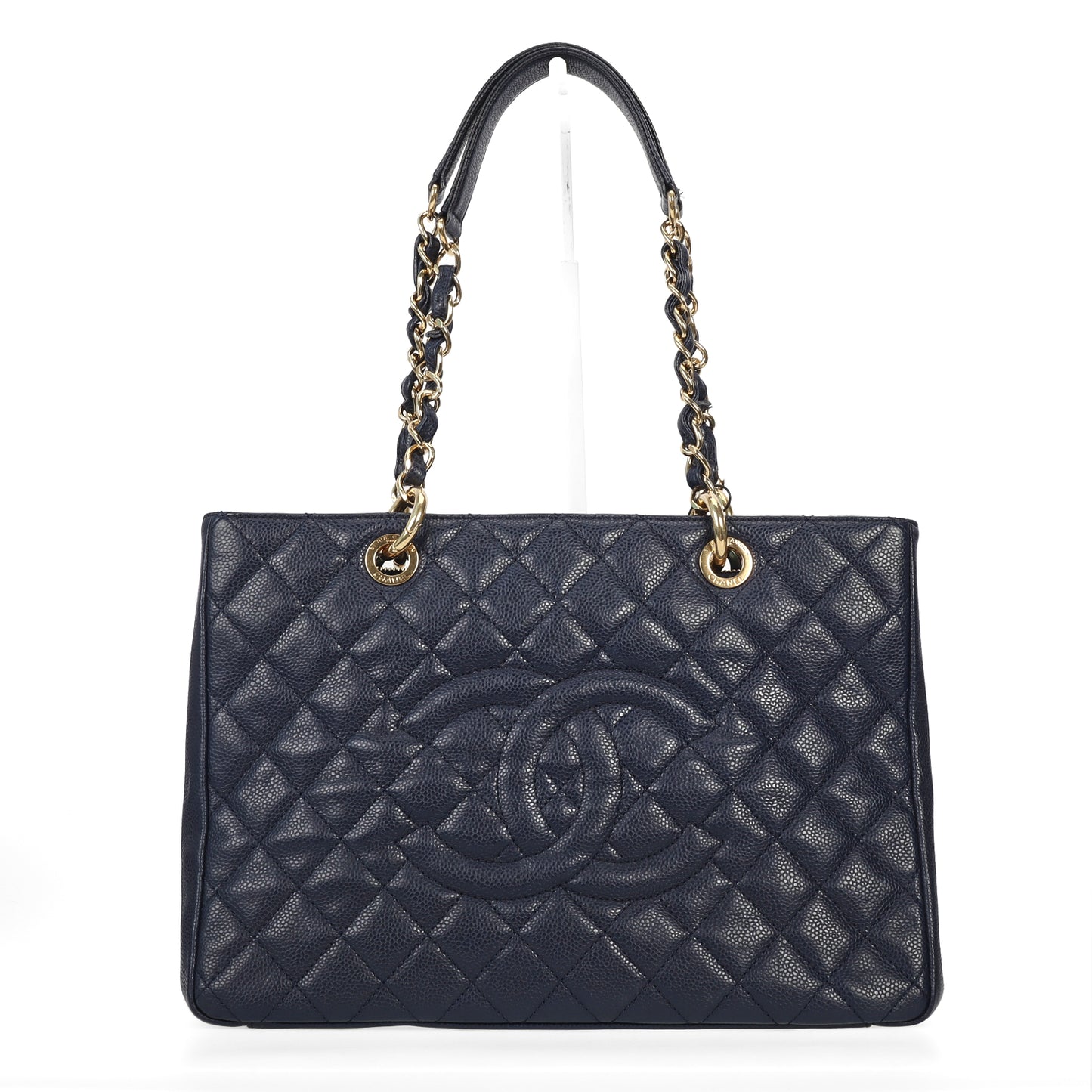 pre-owned chanel gst blue caviar leather shoulder bag 28724158