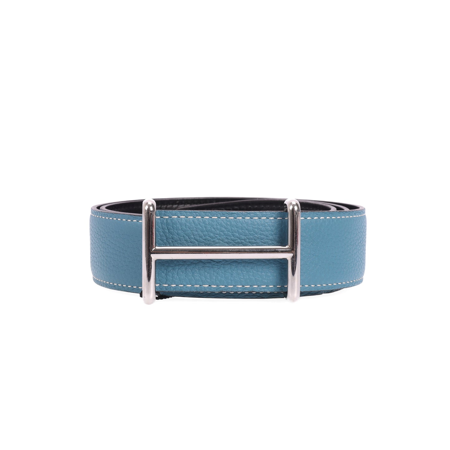 Pre-Owned Hermes 75 Blue Calfskin Belt 28830520