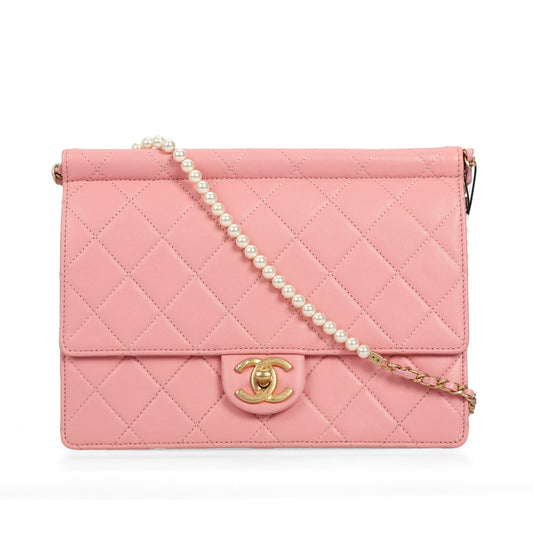 pre-owned chanel classic flap pink calfskin crossbody bag 29049163