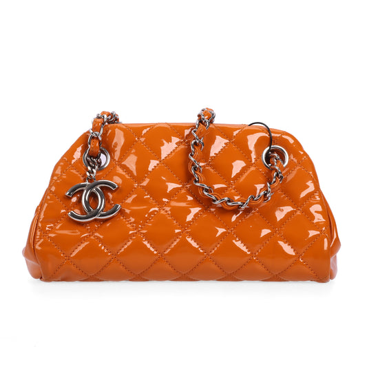 Pre-Owned Chanel Just Mademoiselle Bowling Orange Patent Leather Crossbody Bag 29415906
