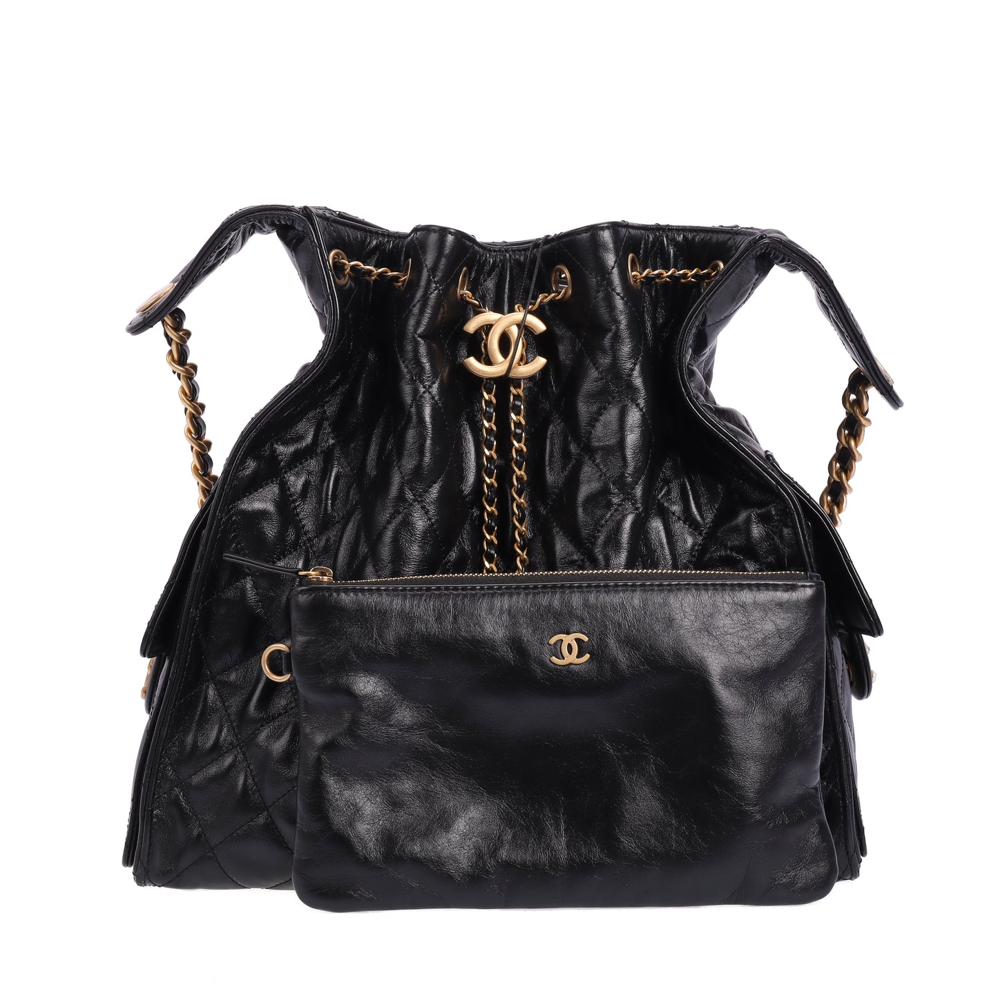 pre-owned chanel 25 black calfskin crossbody bag 29924058