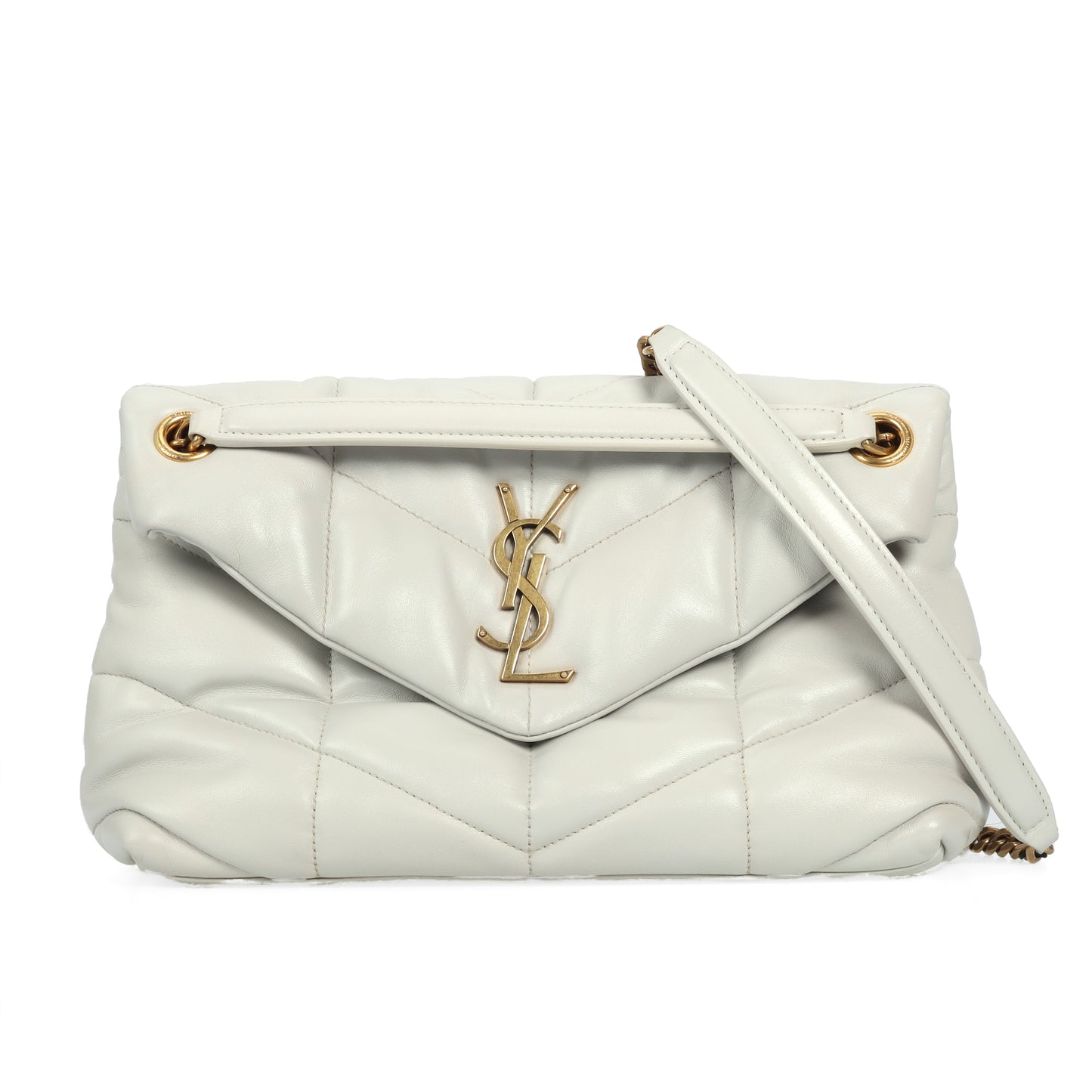 Pre-Owned Saint Laurent White Lambskin Shoulder Bag 30524053