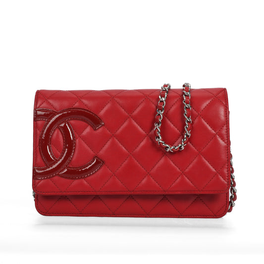 Pre-Owned Chanel Red Lambskin Wallet on Chain 31536880