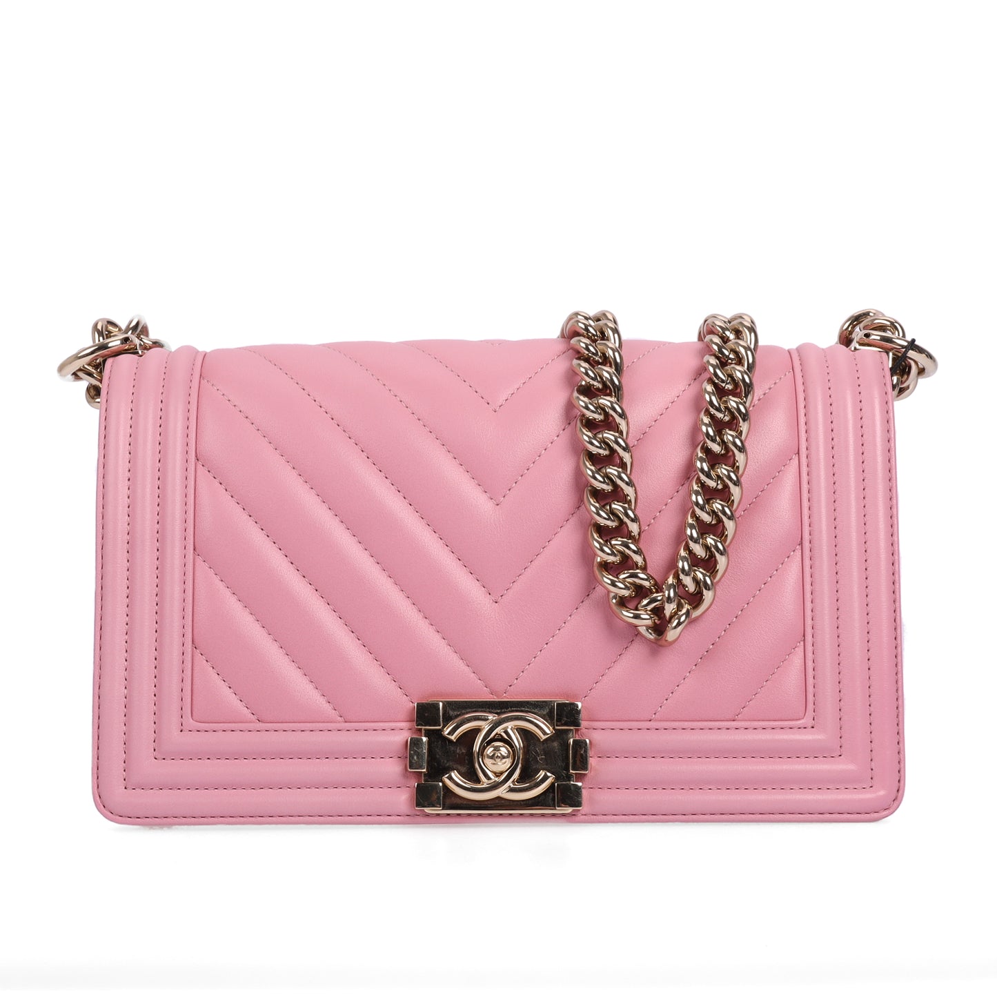 pre-owned chanel leboy pink calfskin crossbody bag 32605847