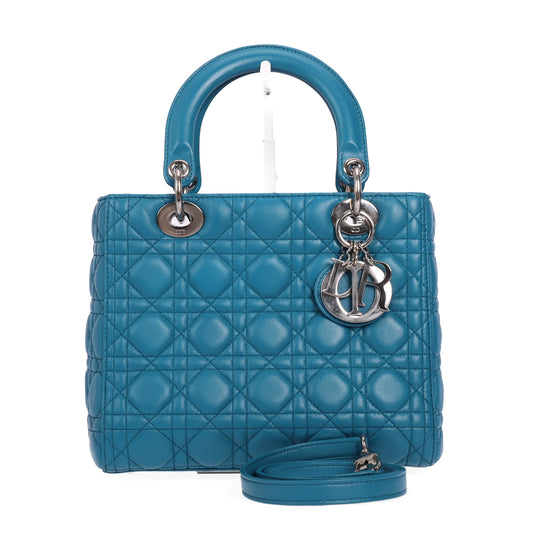 Pre-Owned Dior Lady Dior Blue Cannage Leather Crossbody Bag 33687987