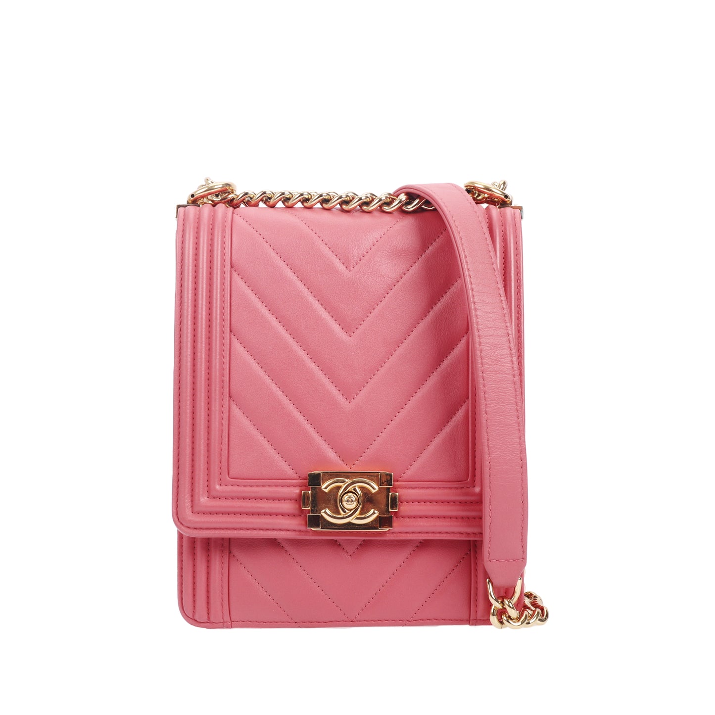 Pre-Owned Chanel Boy Pink Quilted Lambskin Crossbody Bag 34653875