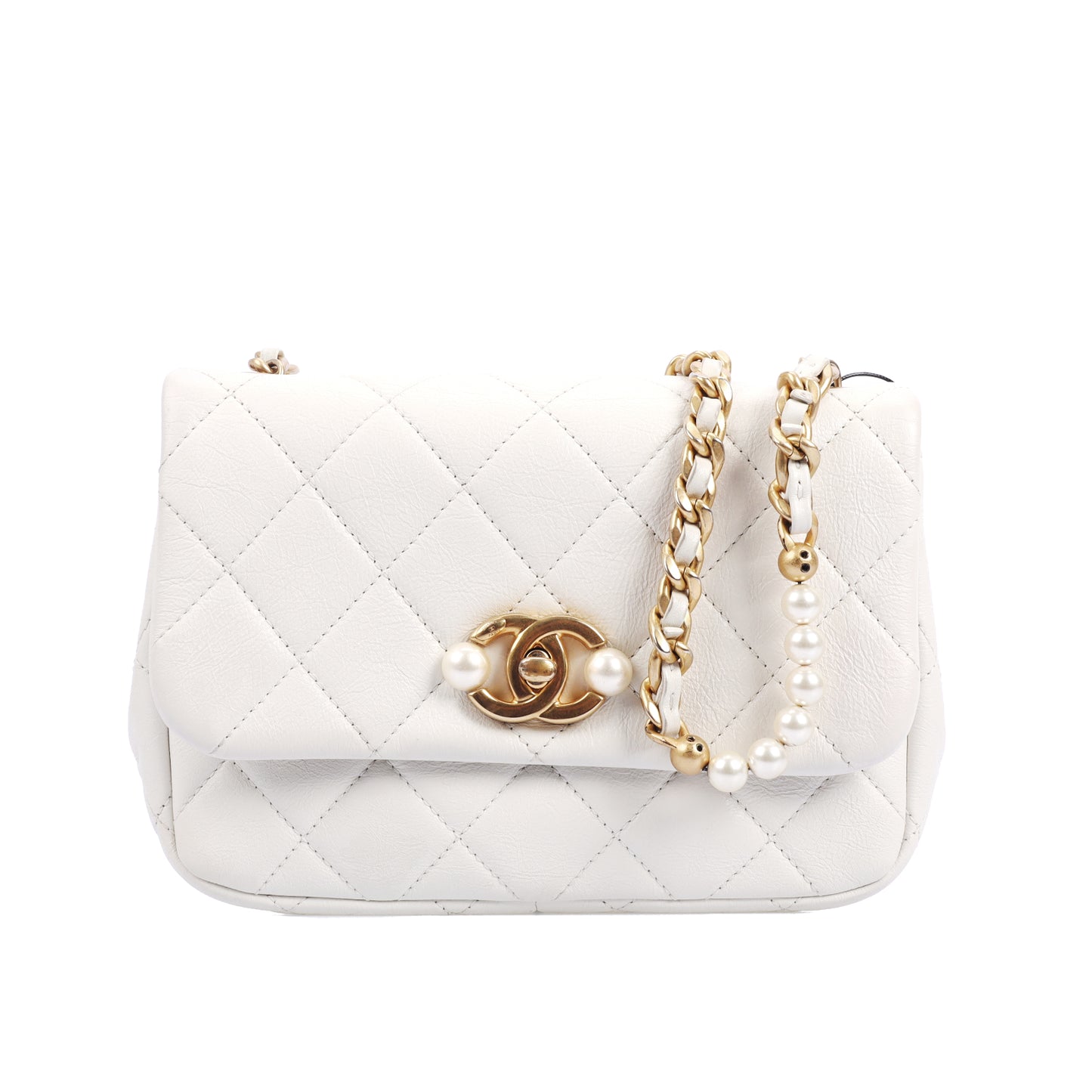 Pre-Owned Chanel CC Mini Size White Calfskin Shoulder Bag  34782866 JMLY