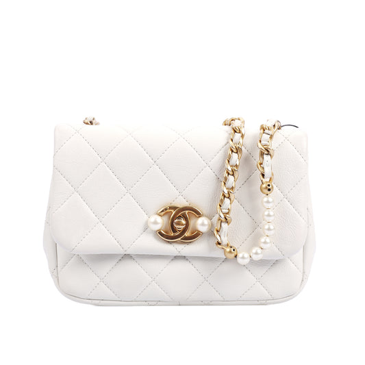 Pre-Owned Chanel CC Mini Size White Calfskin Shoulder Bag  34782866 JMLY