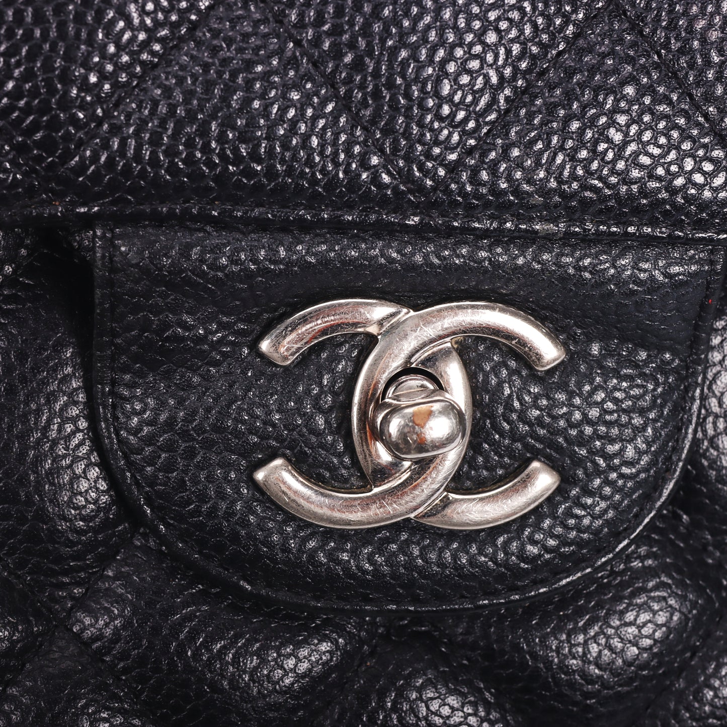 Pre-Owned Chanel Classic Flap Black Quilted Caviar Calfskin Leather Shoulder Bag 37047958 c