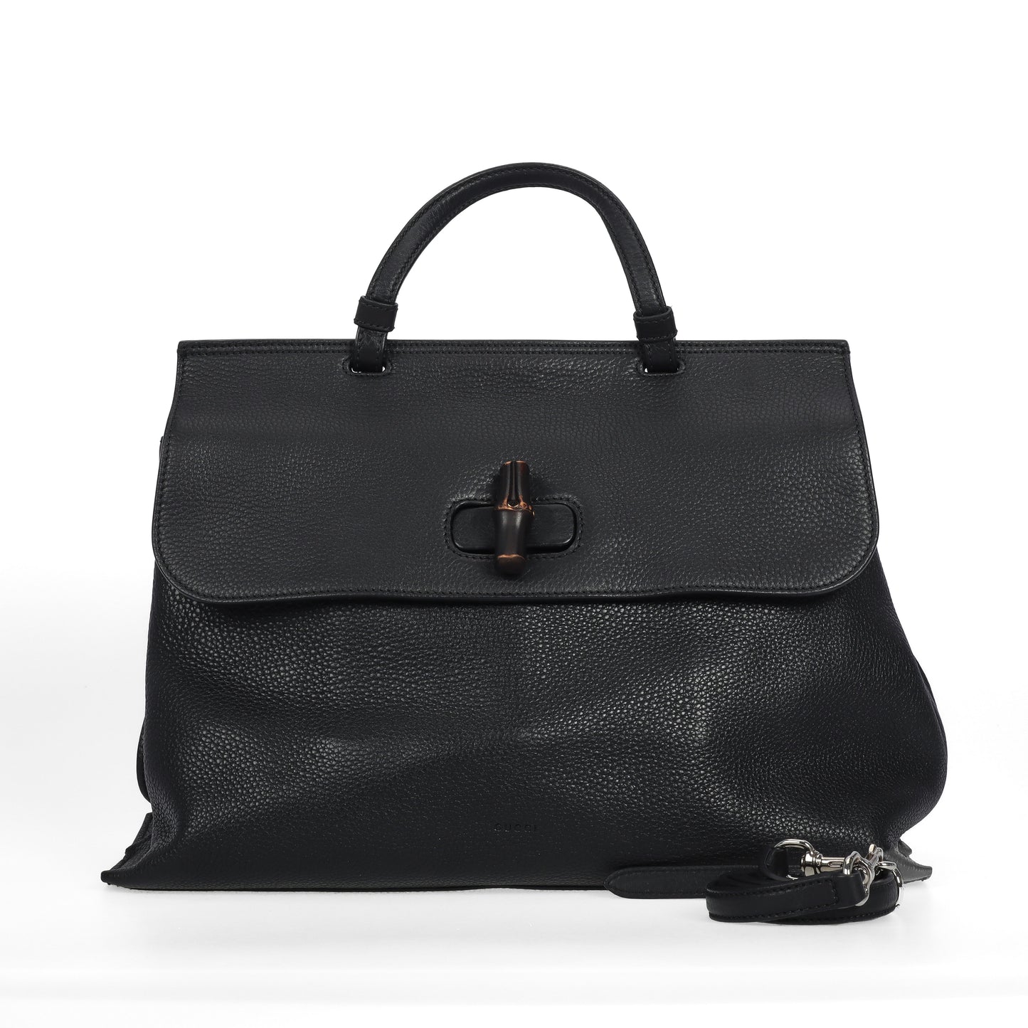 Pre-Owned Gucci Black Grained Calfskin Leather Shoulder Bag 37802693