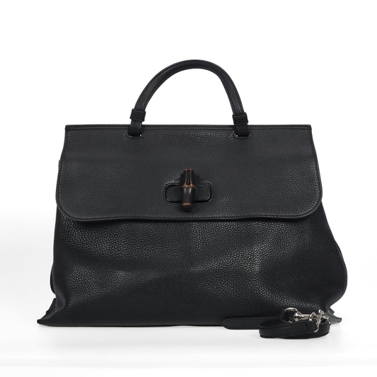 Pre-Owned Gucci Black Grained Calfskin Leather Shoulder Bag 37802693