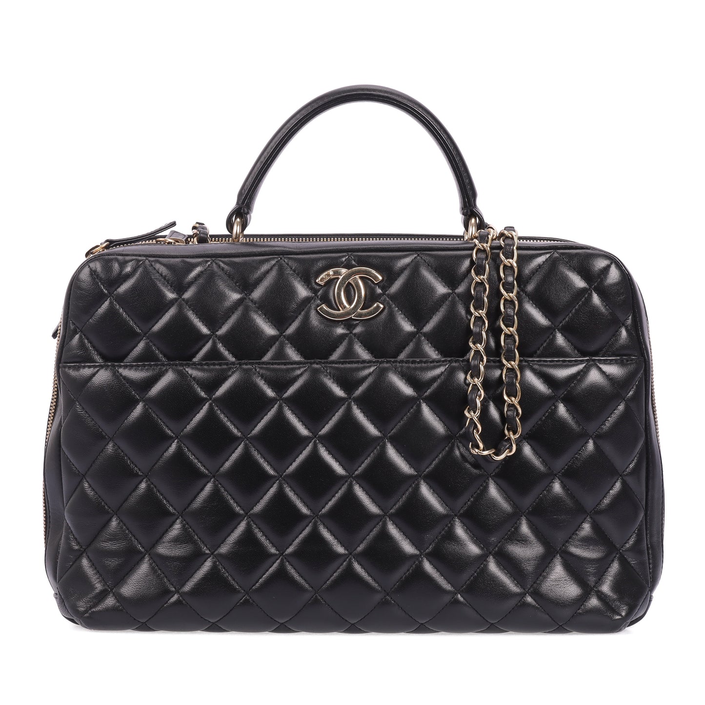 Pre-Owned Chanel Trendy CC Bowling Bag Black Lambskin Shoulder Bag 37840378