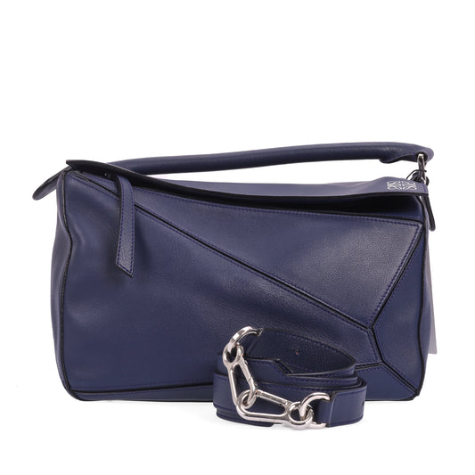 Pre-Owned Loewe Puzzle Blue Leather Shoulder Bag 38168475