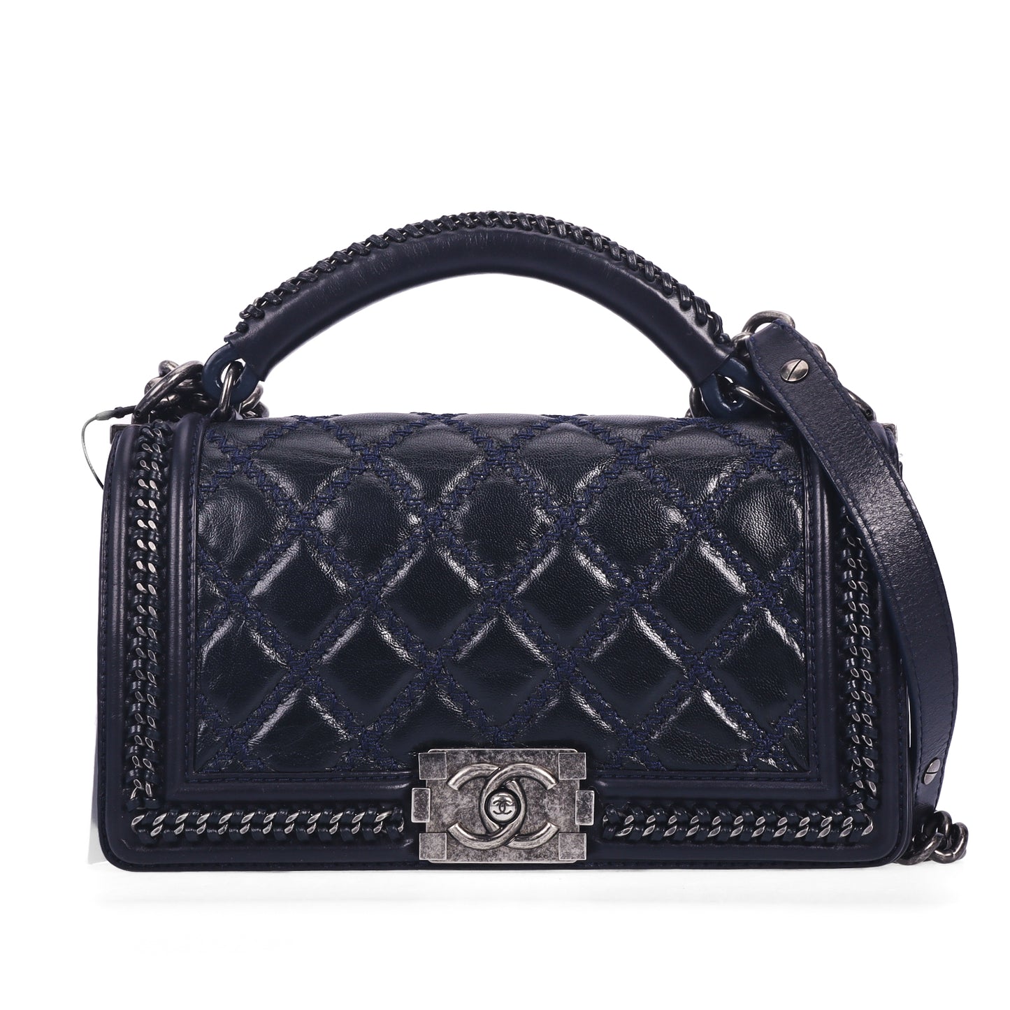 Pre-Owned Chanel Le Boy Medium Blue Quilted Patent Calfskin Leather Shoulder Bag 39273734