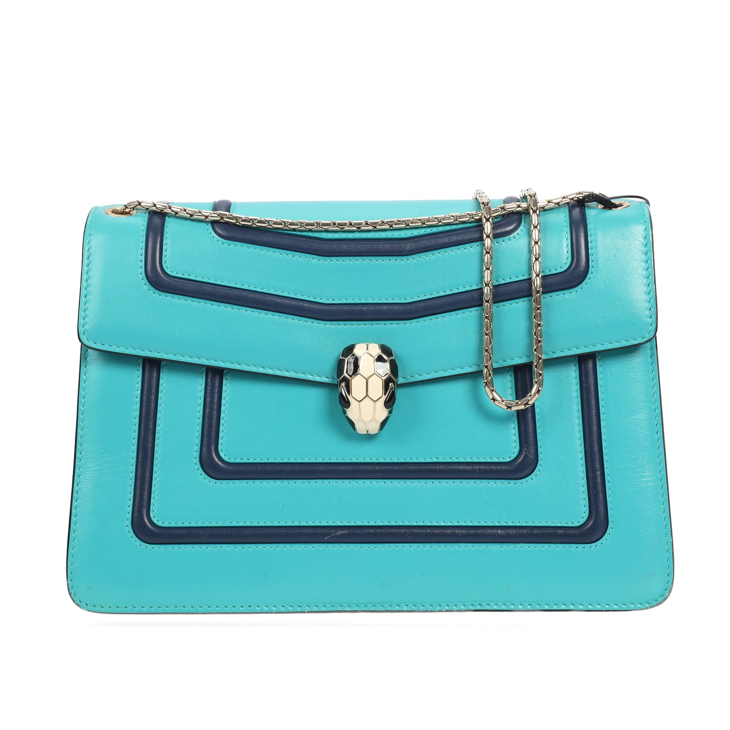 Pre-Owned Bulgari Serpenti Turquoise Calfskin Shoulder Bag 40071451