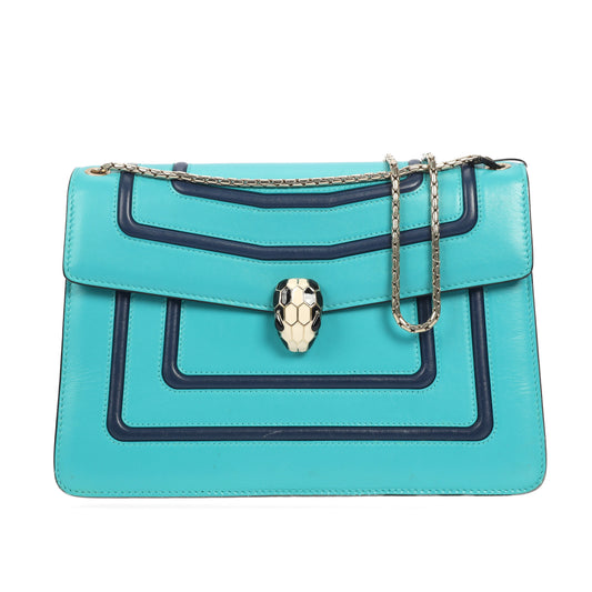 Pre-Owned Bulgari Serpenti Turquoise Calfskin Shoulder Bag 40071451