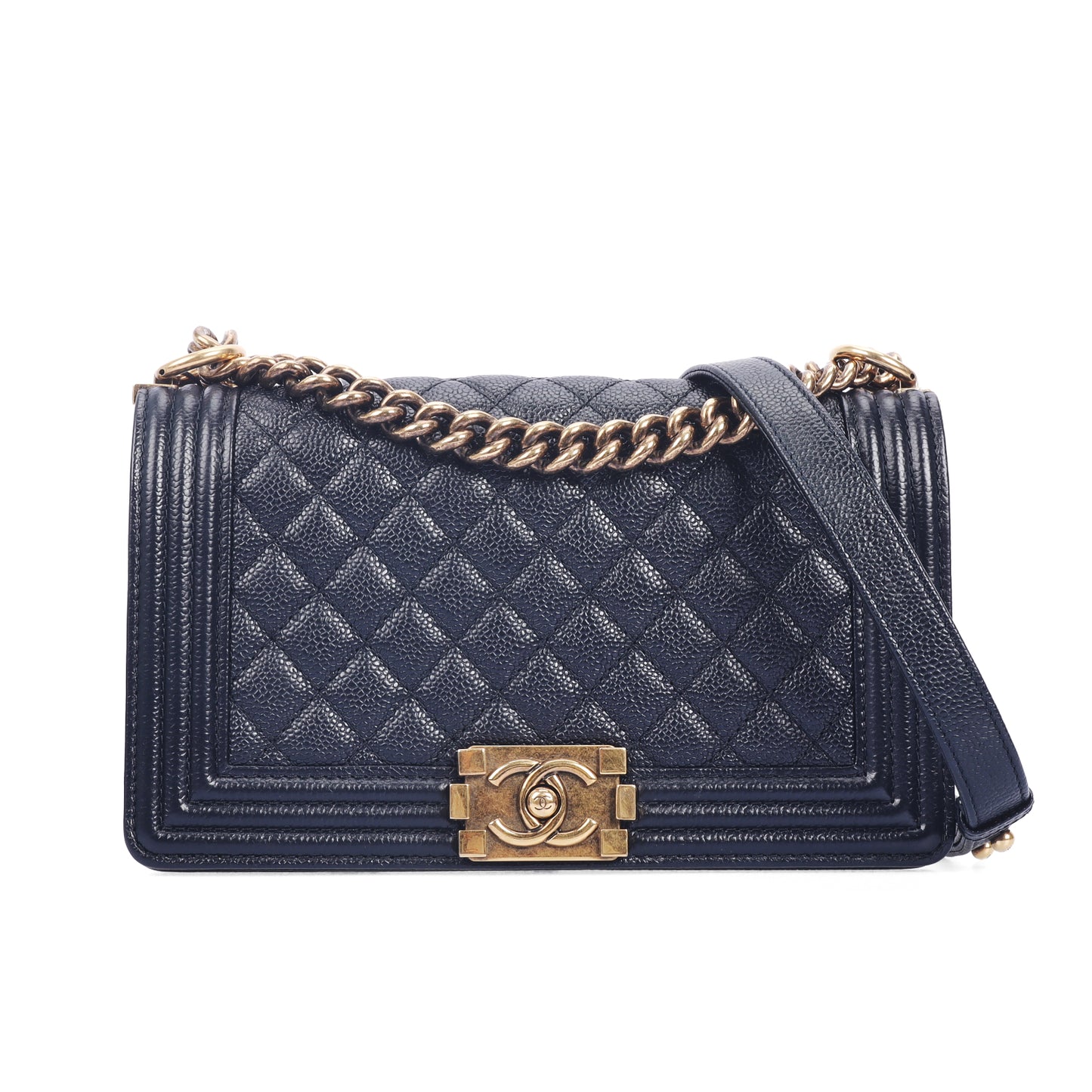 Pre-Owned Chanel Medium Size Boy Black Quilted Calfskin Crossbody Bag 40214389