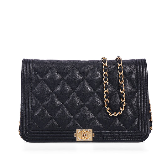 Pre-Owned Chanel Le Boy Black Quilted Calfskin Leather Wallet on Chain 40470832