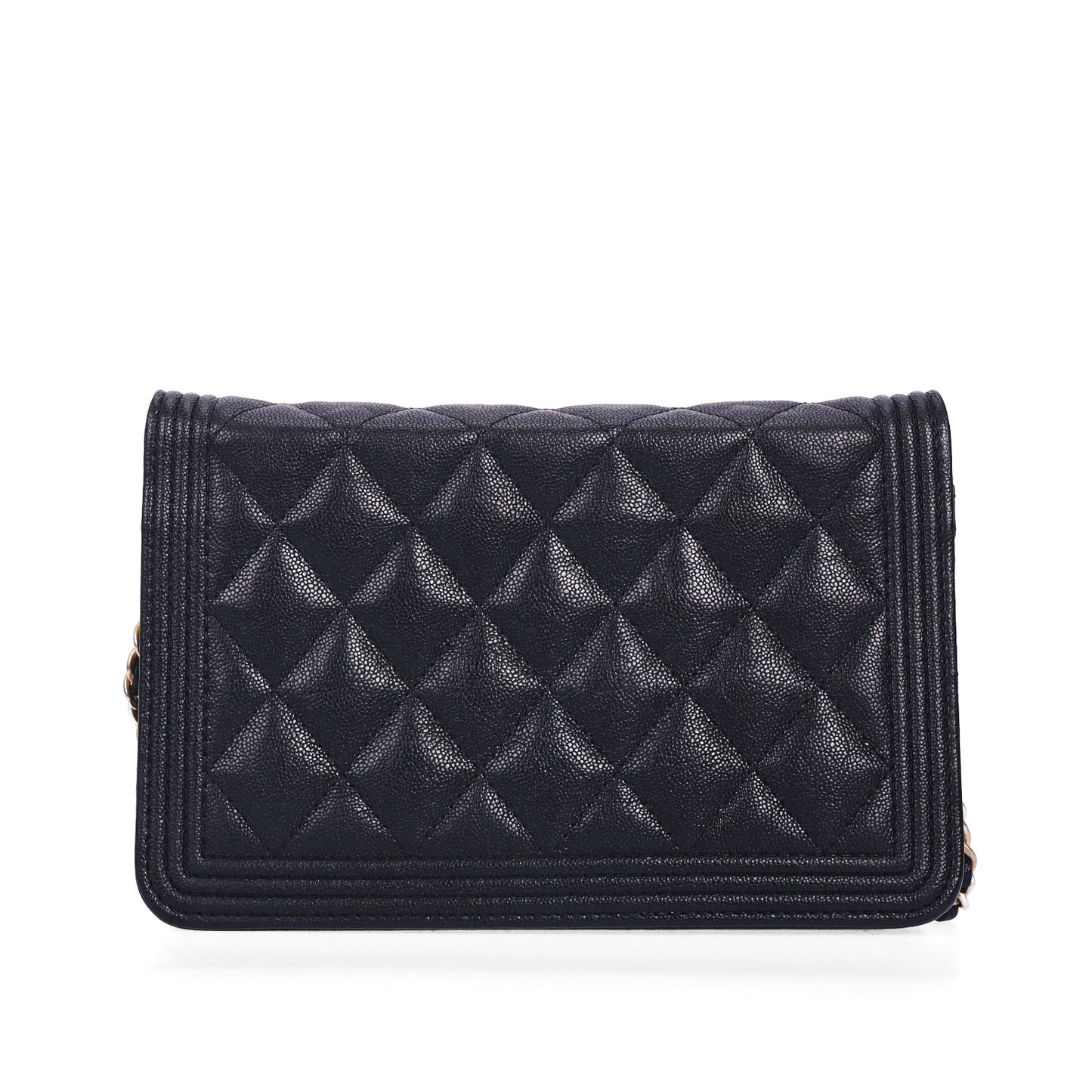 Pre-Owned Chanel Le Boy Black Quilted Calfskin Leather Wallet on Chain 40470832