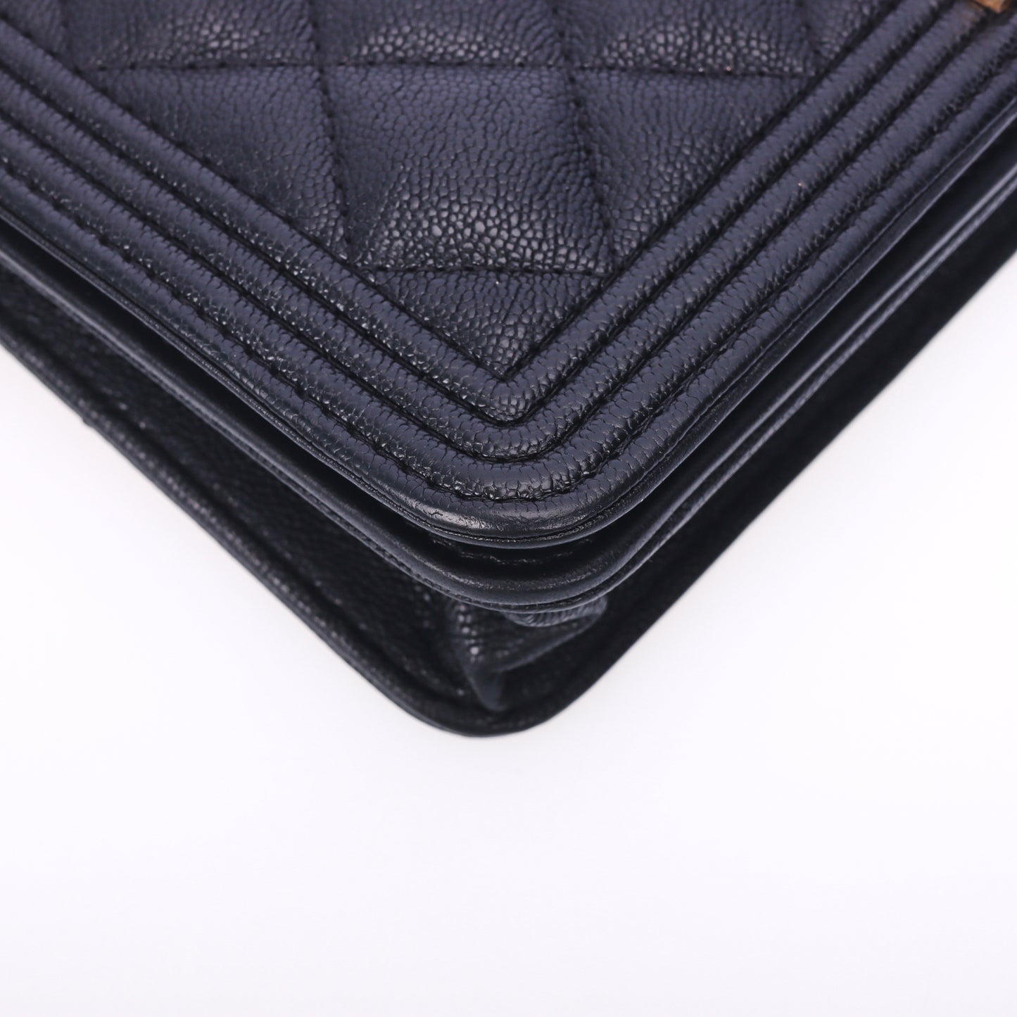 Pre-Owned Chanel Le Boy Black Quilted Calfskin Leather Wallet on Chain 40470832