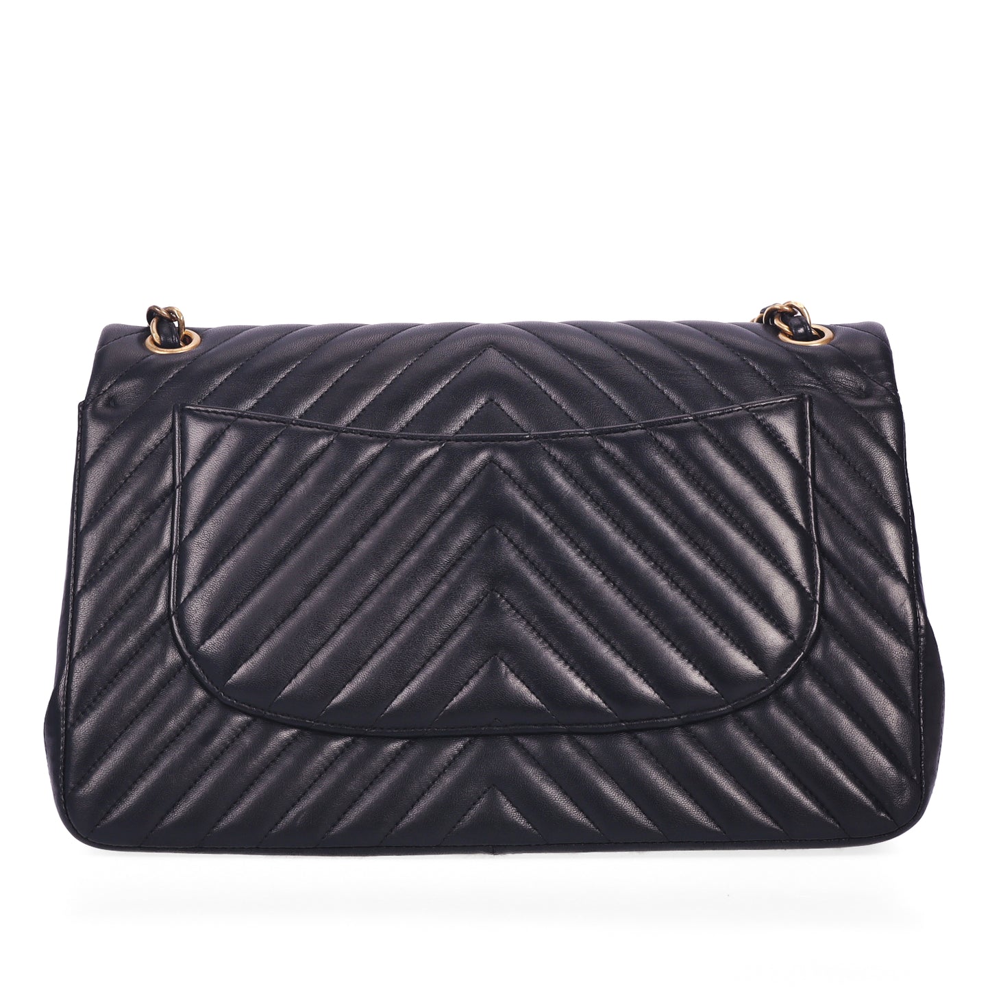 Pre-Owned Chanel Classic Flap Jumbo Black Chevron Lambskin Shoulder Bag 42938976