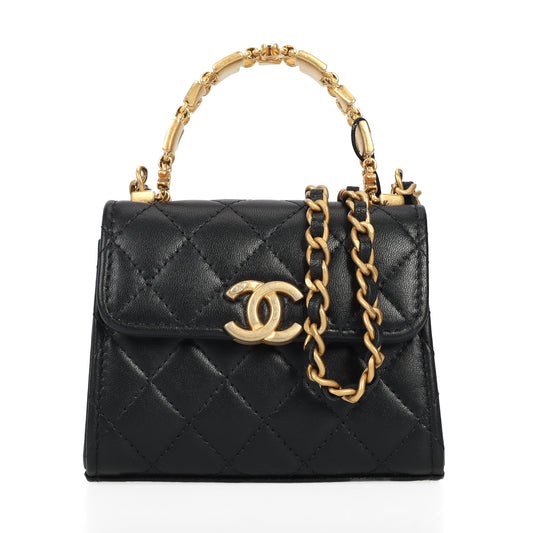 Pre-Owned Chanel Top Handle Flap Bag Black Quilted Calfskin Crossbody Bag 43149763