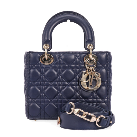 Pre-Owned Dior Lady Dior Small Navy Blue Lambskin Leather Crossbody Bag 44986850