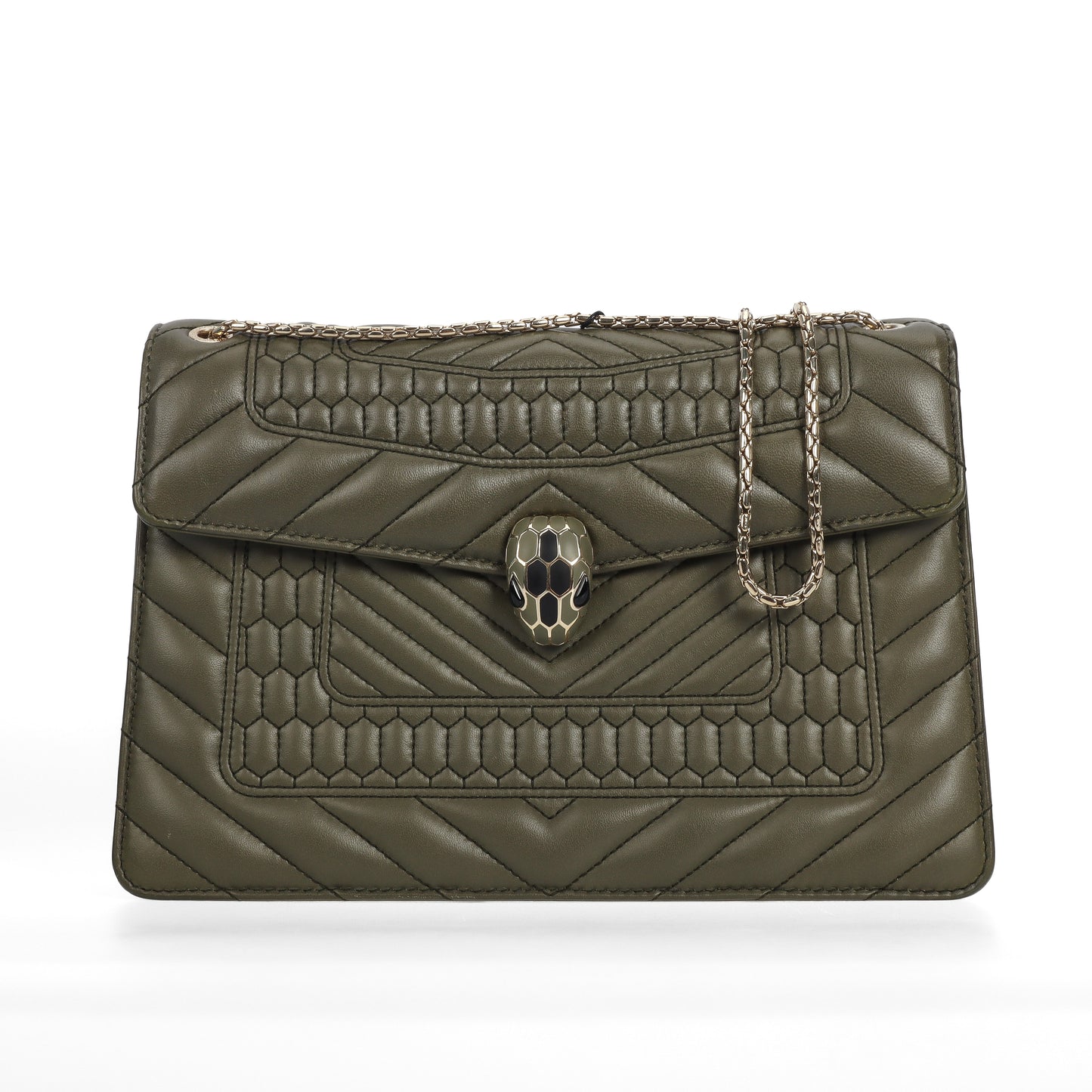 Pre-Owned Bvlgari Serpenti Forever Olive Green Leather Shoulder Bag 45515909