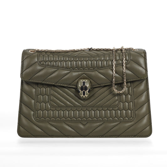 Pre-Owned Bvlgari Serpenti Forever Olive Green Leather Shoulder Bag 45515909