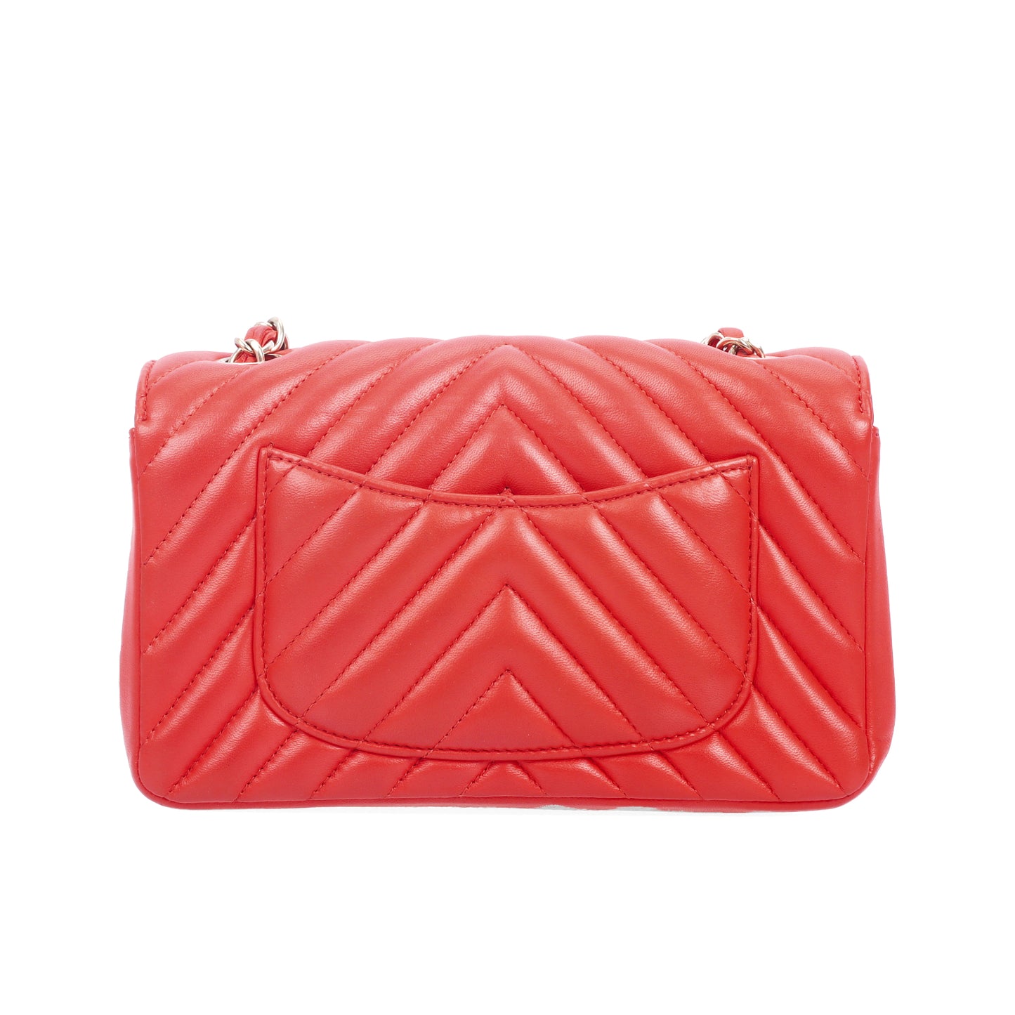 Pre-Owned Chanel Classic Flap Orange-Red Chevron Lambskin Leather Shoulder Bag 46107071