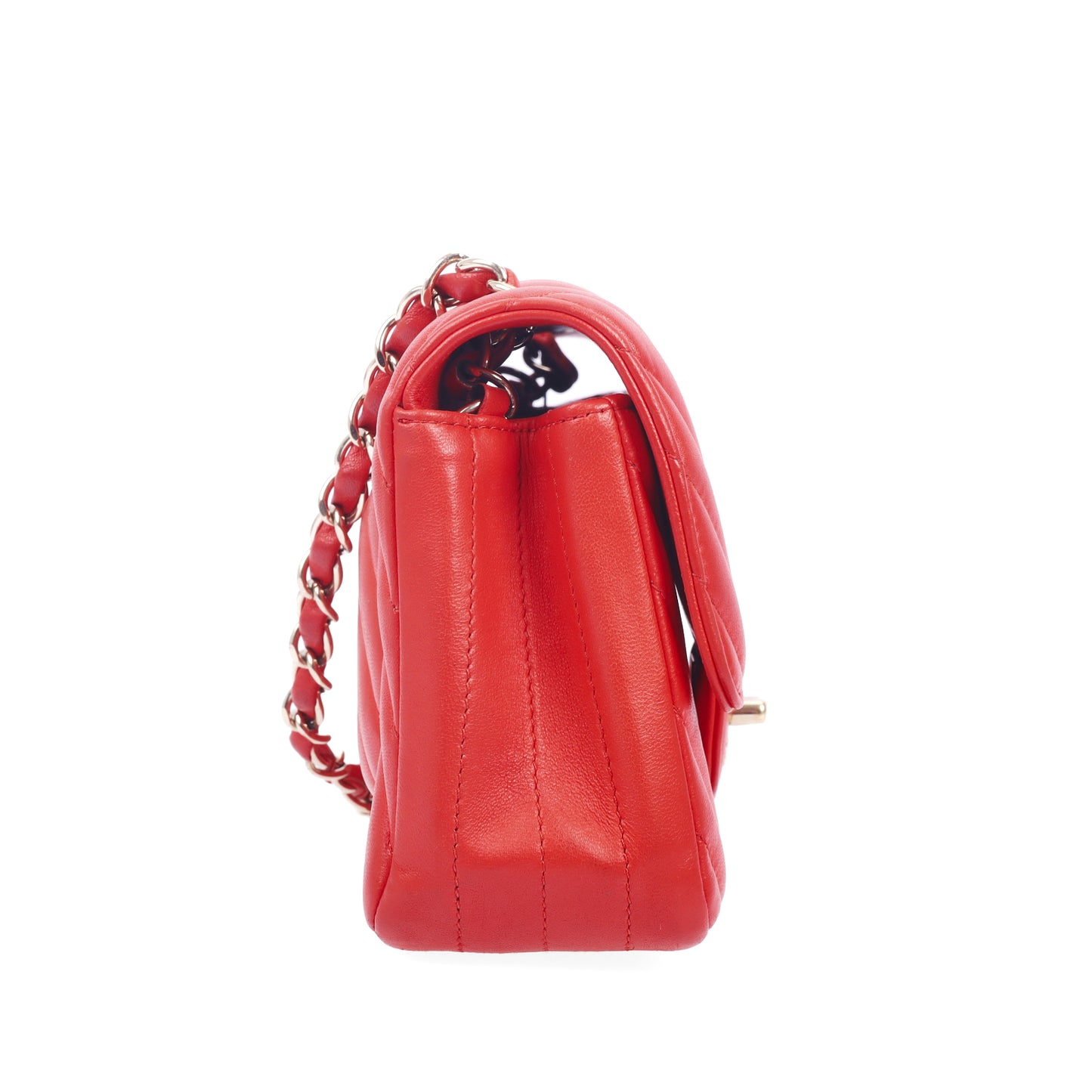 Pre-Owned Chanel Classic Flap Orange-Red Chevron Lambskin Leather Shoulder Bag 46107071