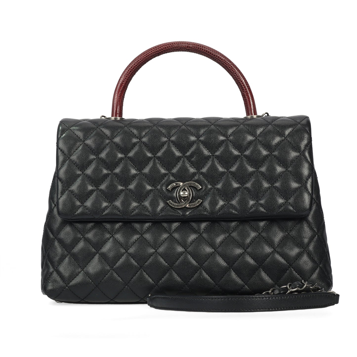 Pre-Owned Chanel coco handle black lizzard crossbody bag 46258410