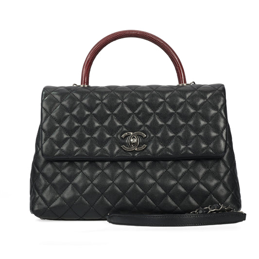 Pre-Owned Chanel coco handle black lizzard crossbody bag 46258410