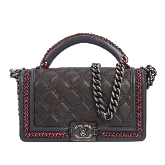 Pre-Owned Chanel Boy Chanel Grey Leather Shoulder Bag 46450106