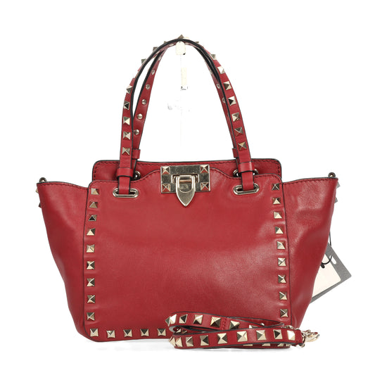 Pre-Owned Valentino Rockstud Red Calfskin Shoulder Bag 48225267