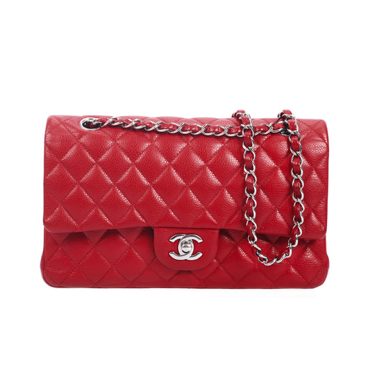 Pre-Owned Chanel Classic Flap Red Quilted Caviar Calfskin Shoulder Bag