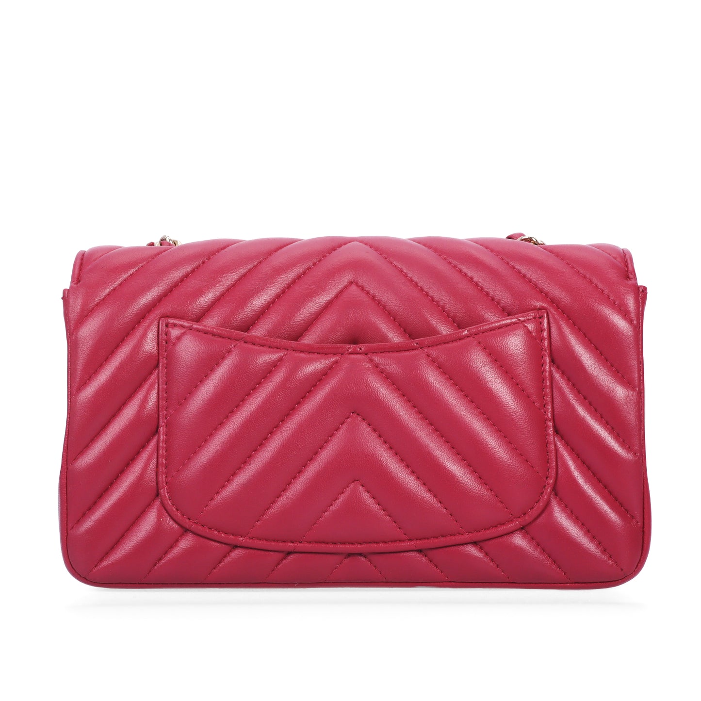 Pre-Owned Chanel Classic Flap Fuchsia Chevron Quilted Lambskin Leather Shoulder Bag 50068315