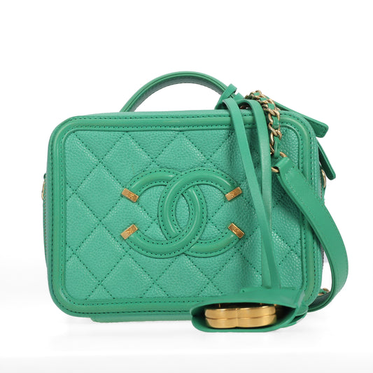 Pre-Owned Chanel Vanity Case Green Quilted Caviar Calfskin Crossbody Bag 50569022
