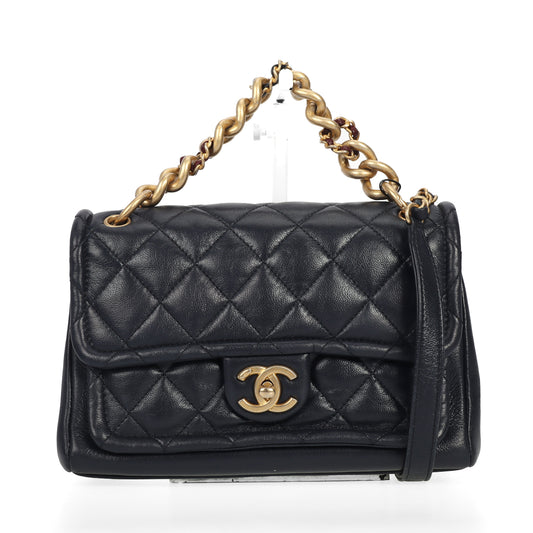 pre-owned chanel classic flap navy blue crossbody bag 51560453
