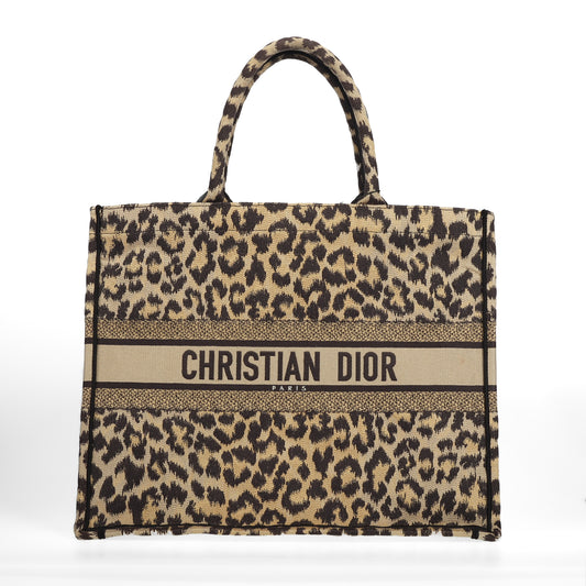 Pre-Owned Dior Book Tote Leopard Embroidered Canvas Top Handle Bag 52681432