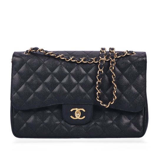 Pre-Owned Chanel Classic Flap Jumbo Black Quilted Calfskin Crossbody Bag 52876483