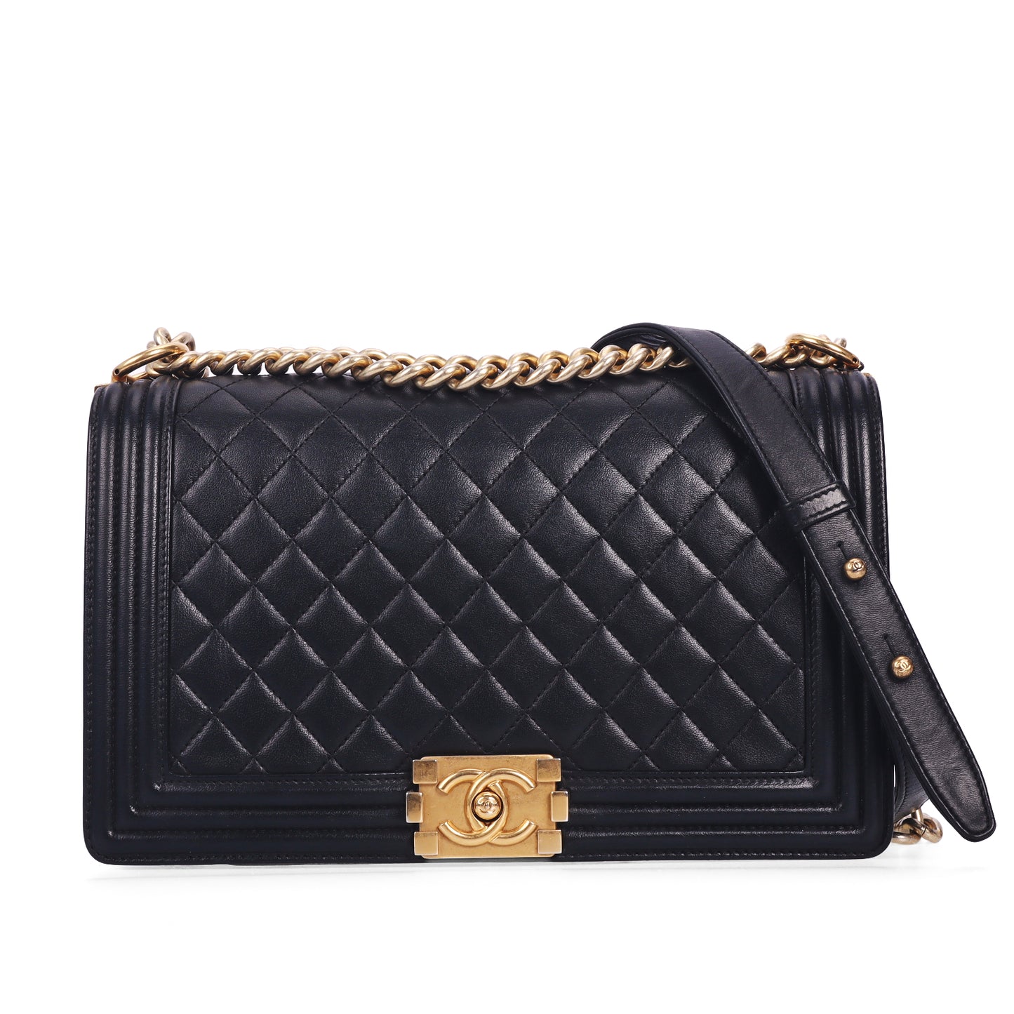 Pre-Owned Chanel Le Boy Black Quilted Lambskin Leather Shoulder Bag 55071493