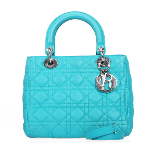 Pre-Owned Dior Lady Dior Bright Blue Lambskin Shoulder Bag 55907539