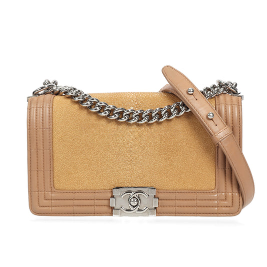 Pre-Owned Chanel Boy Bag Beige Leather Shoulder Bag 56004564
