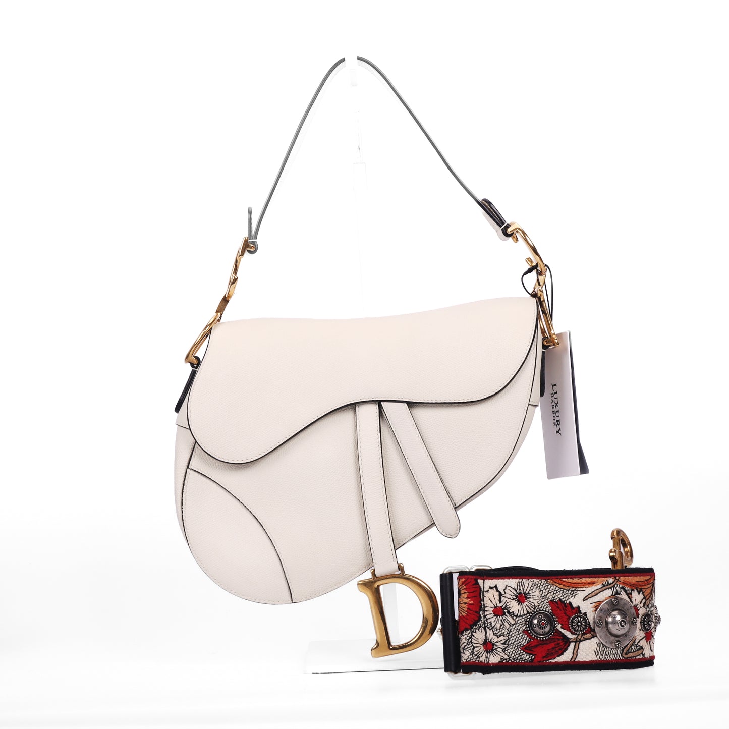 Pre-Owned Dior Saddle Medium Size White Calfskin Leather Crossbody Bag 56421328 c