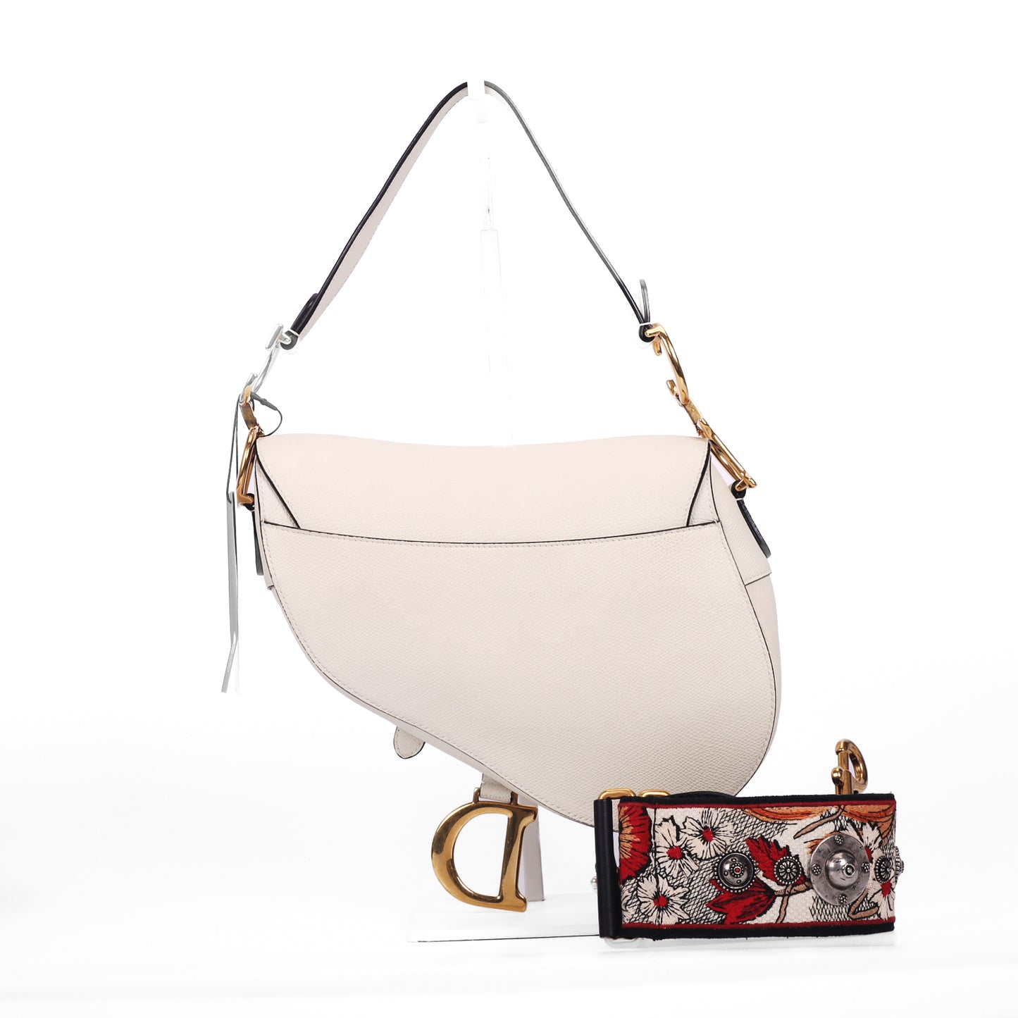 Pre-Owned Dior Saddle Medium Size White Calfskin Leather Crossbody Bag 56421328 c