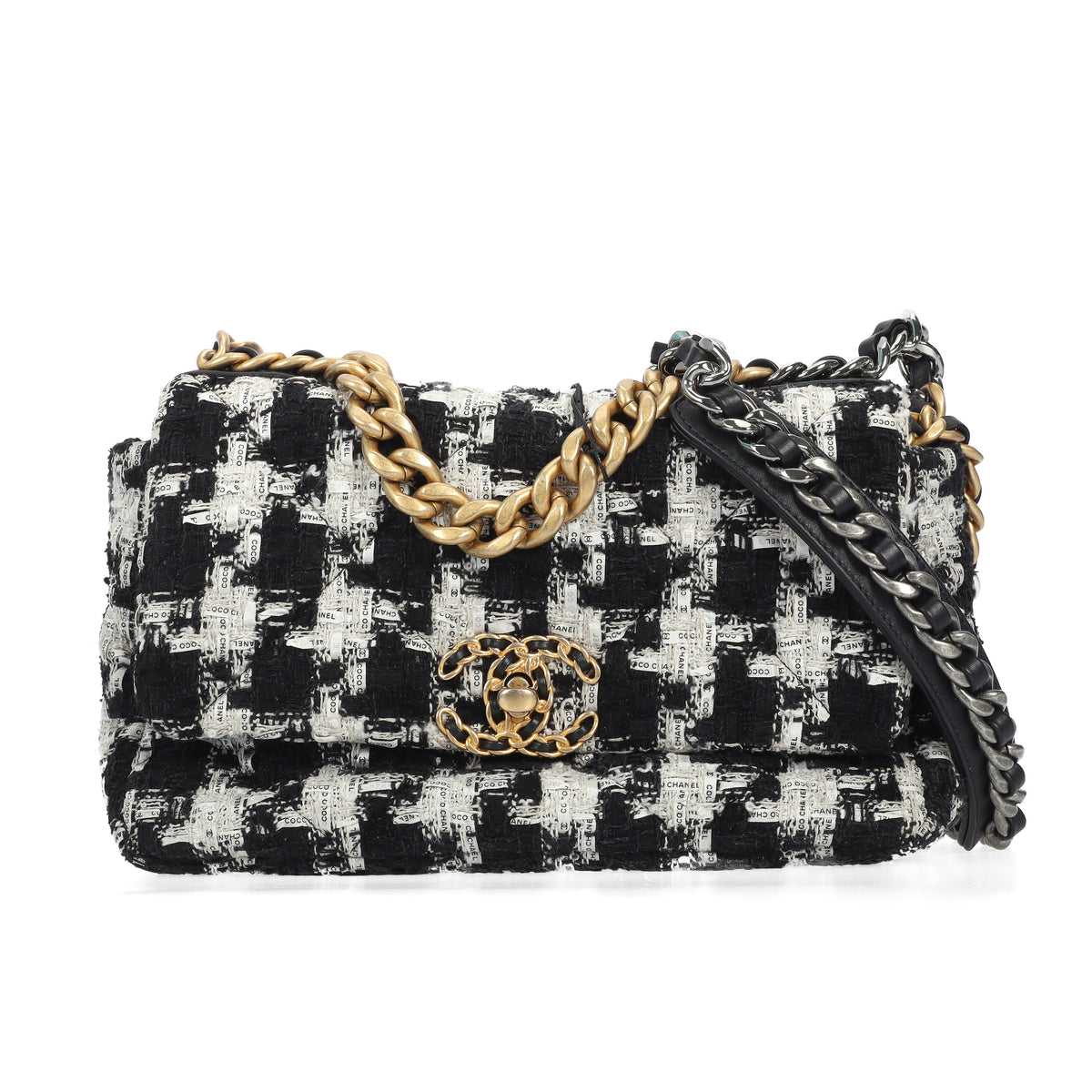 Pre-Owned Chanel 19 Black Tweed Shoulder Bag 56609511