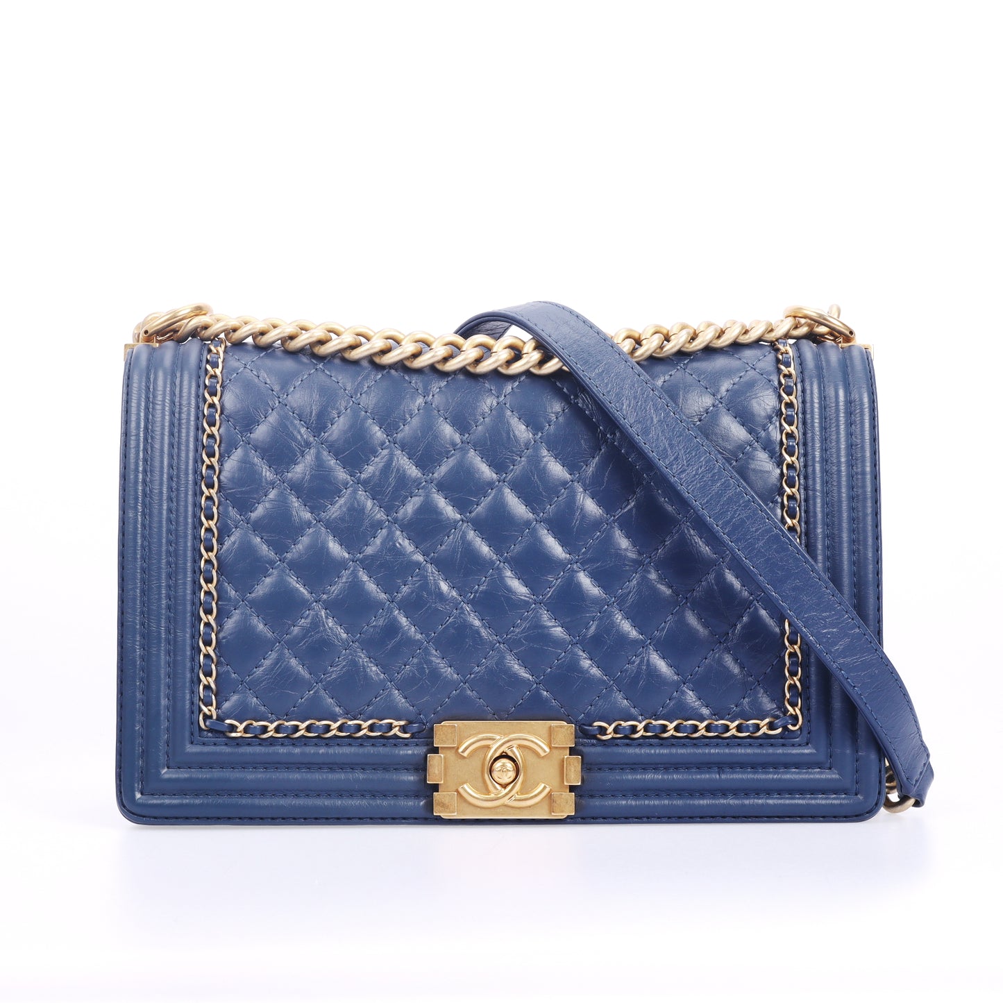 Pre-Owned Chanel Boy Blue Leather Shoulder Bag 57288705