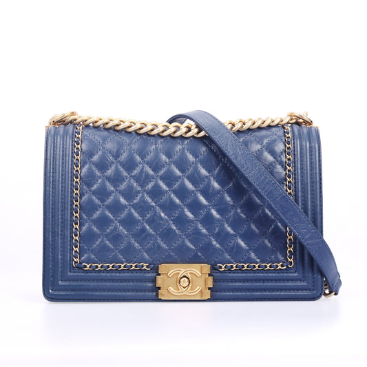 Pre-Owned Chanel Boy Blue Leather Shoulder Bag 57288705