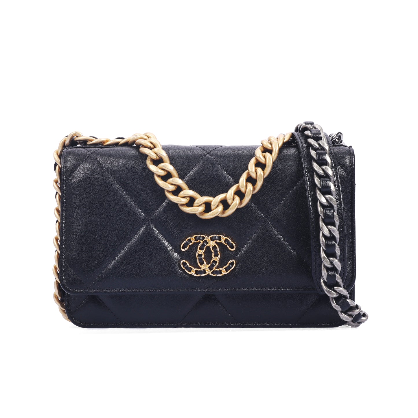 Pre-Owned Chanel 19 Black Quilted Lambskin Wallet on Chain 57907422